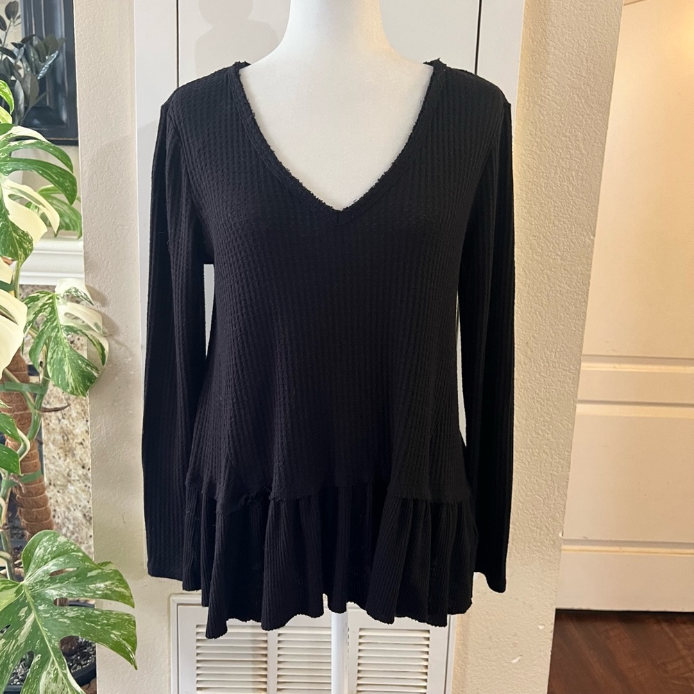 Anthropologie Eri + Ali Black Knit Peplum Sweater